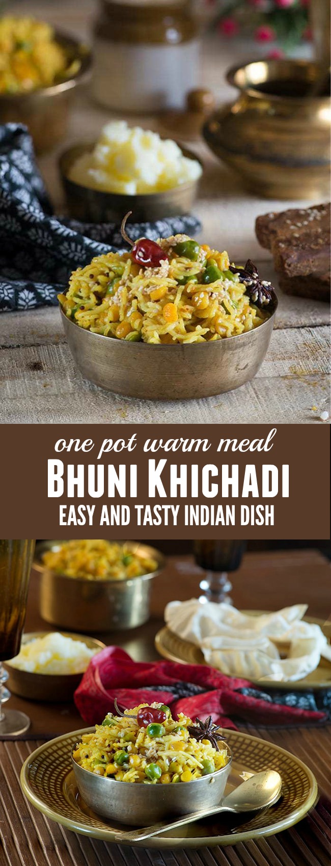 Bhuni Khichadi is a dish that is cooked on Makar Sankranti in most of northern India. From as long as I remember, bhuni khichadi and Chawal ki kheer are two staple dishes Mom used to make for the breakfast on the day of makar Sankranti which falls on next day to lohri