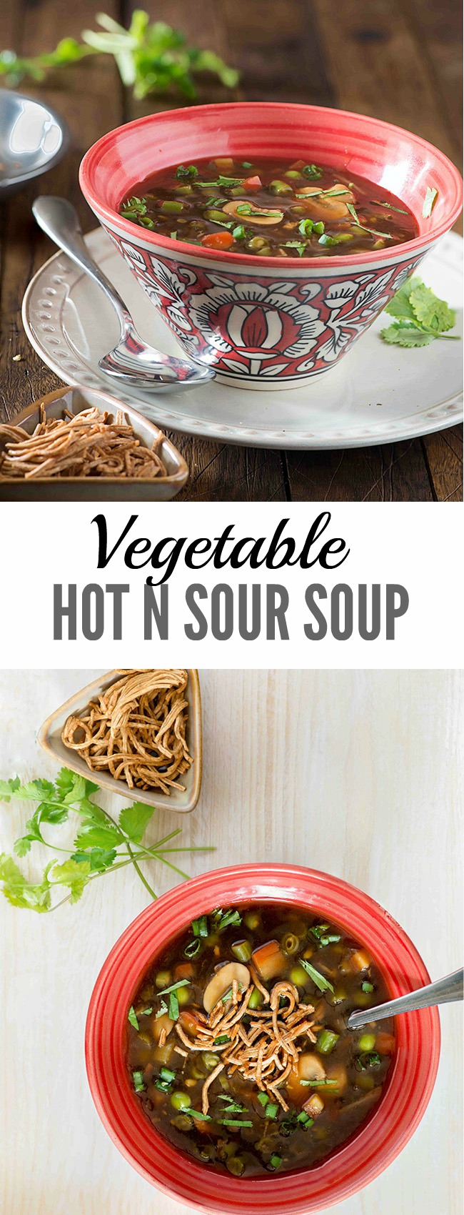 Vegetable Hot n Sour Soup is popular soup from Indo Chinese cuisine. As the name vegetable hot n sour soup suggests the soup is spicy with heat of chili, loaded with fresh vegetables and tanginess from rice vinegar.