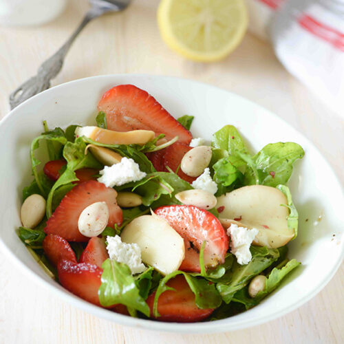 Strawberry rocket salad is sweet spicy tangy flavorful and healthy salad. What I love most about this salad is a combination of all these delicious flavors in just one salad.