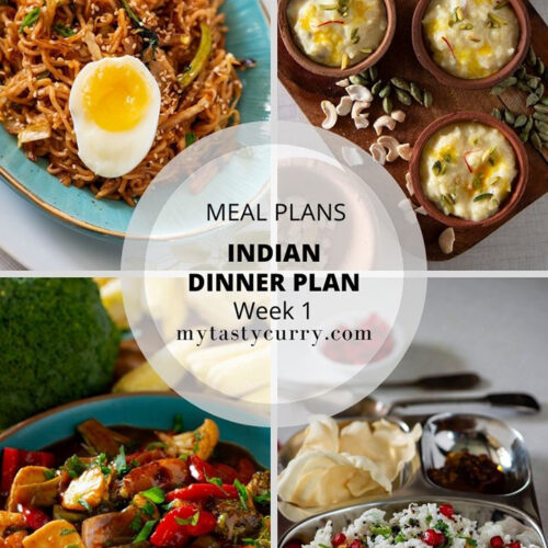Indian Meal Plan with recipes for a week. Day wise weekly Indian Meal plan with recipes, grocery list and meal prep tips for everyday dinner under 30 minute