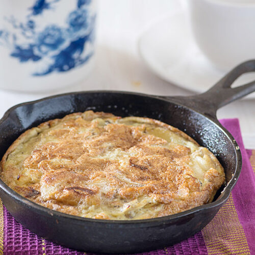 Spanish omelette is just an English name for a traditional Spanish dish called as tortilla española, tortilla de patatas or tortilla de papas. It is an omelet made with eggs and potatoes but sometimes onion or garlic is also used.