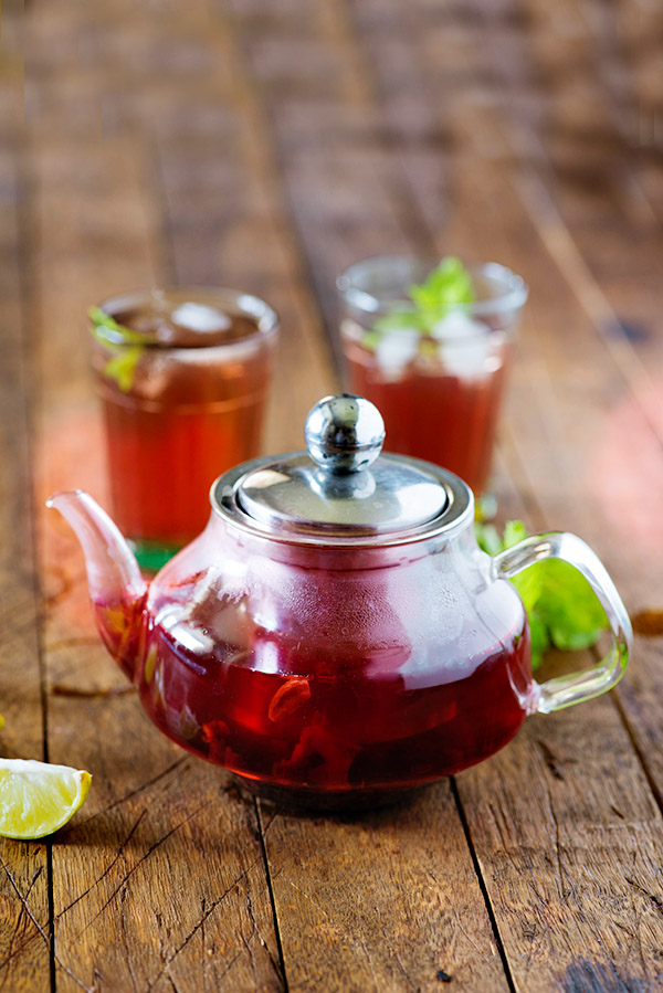 Hibiscus tea in steeped in A pot