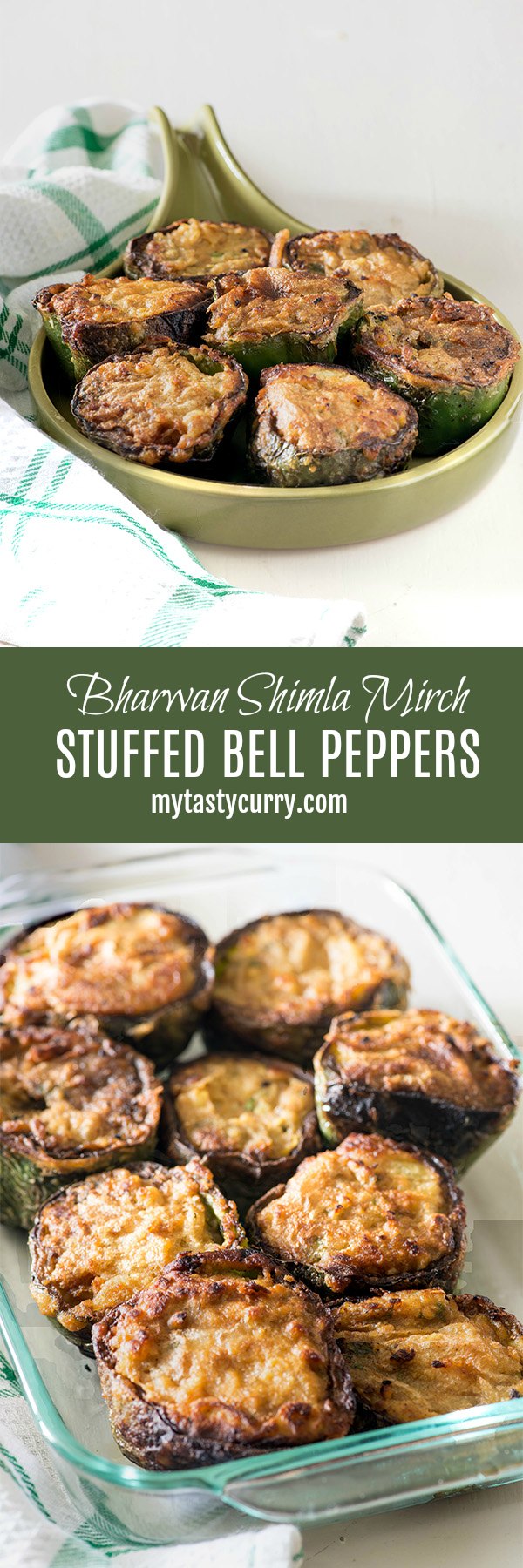 Stuffed Capsicum or Bharwan Shimla mirch Recipe. Punjabi style recipe of stuffed Shimla mirch in which capsicum or bell peppers are stuffed with spicy potato masala filling. Suitable for vegetarians and vegans both.