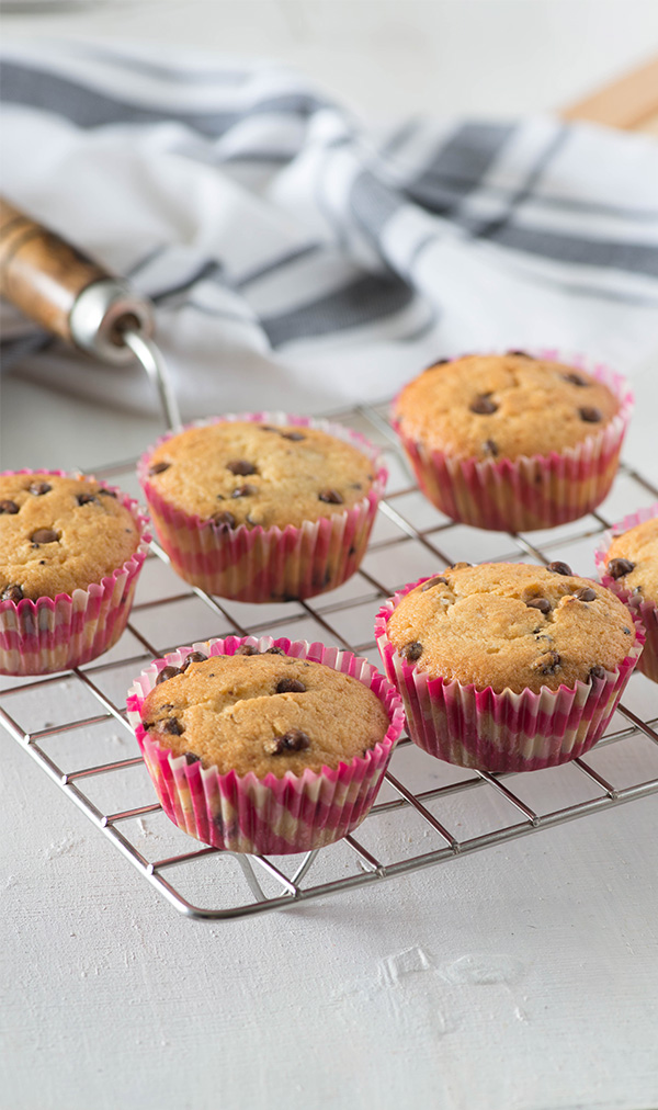 Easy choco chip muffin recipe, bakery-style muffins with lots chocolate chips. Almost fail proof choco chip muffin recipe, perfect for serving at teatime or coffee,