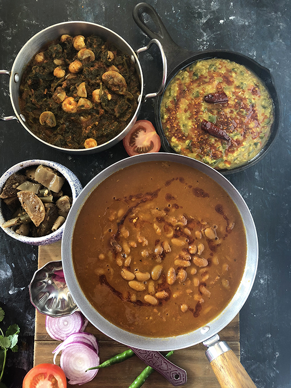 Rajma curry, Dal palak, Palak Mushroom Indian Meal