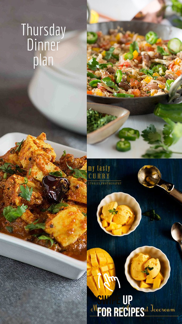 Everyday Indian dinner plan for each day of week