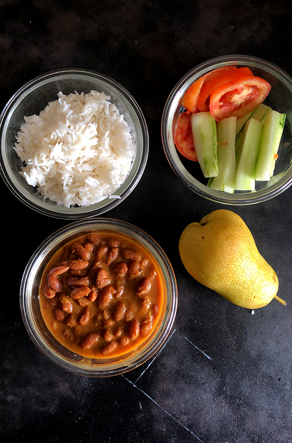 Rajma Rice with veggies and fruit