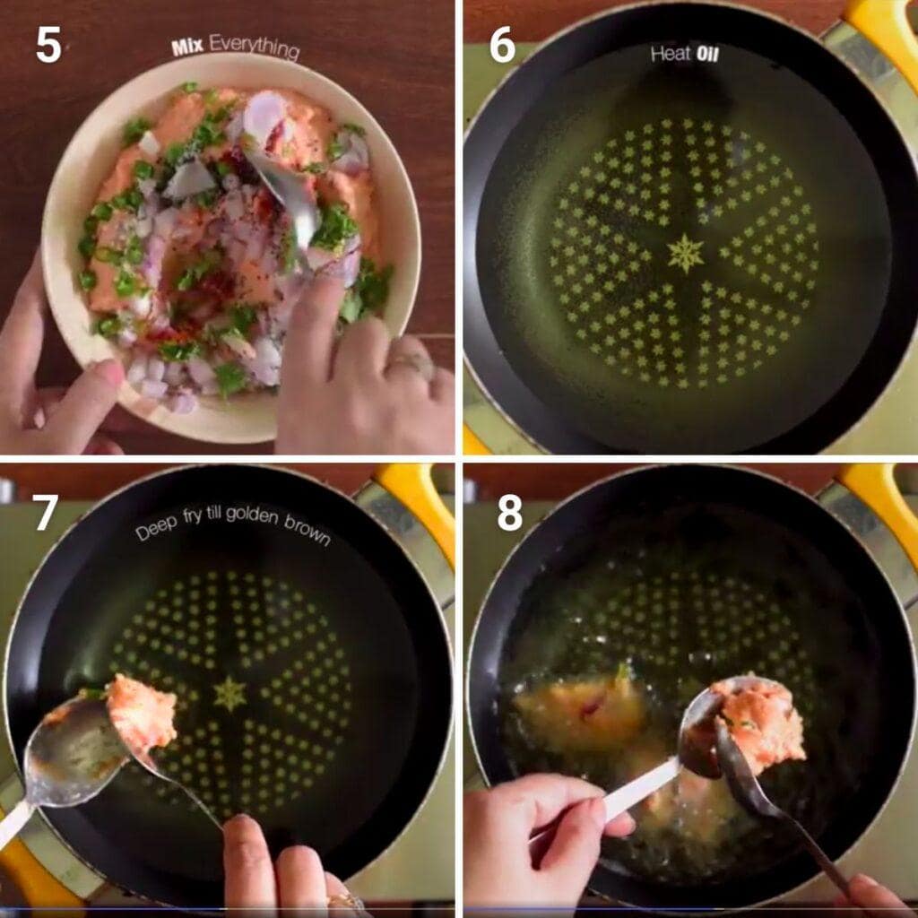 frying masoor dal pakoda