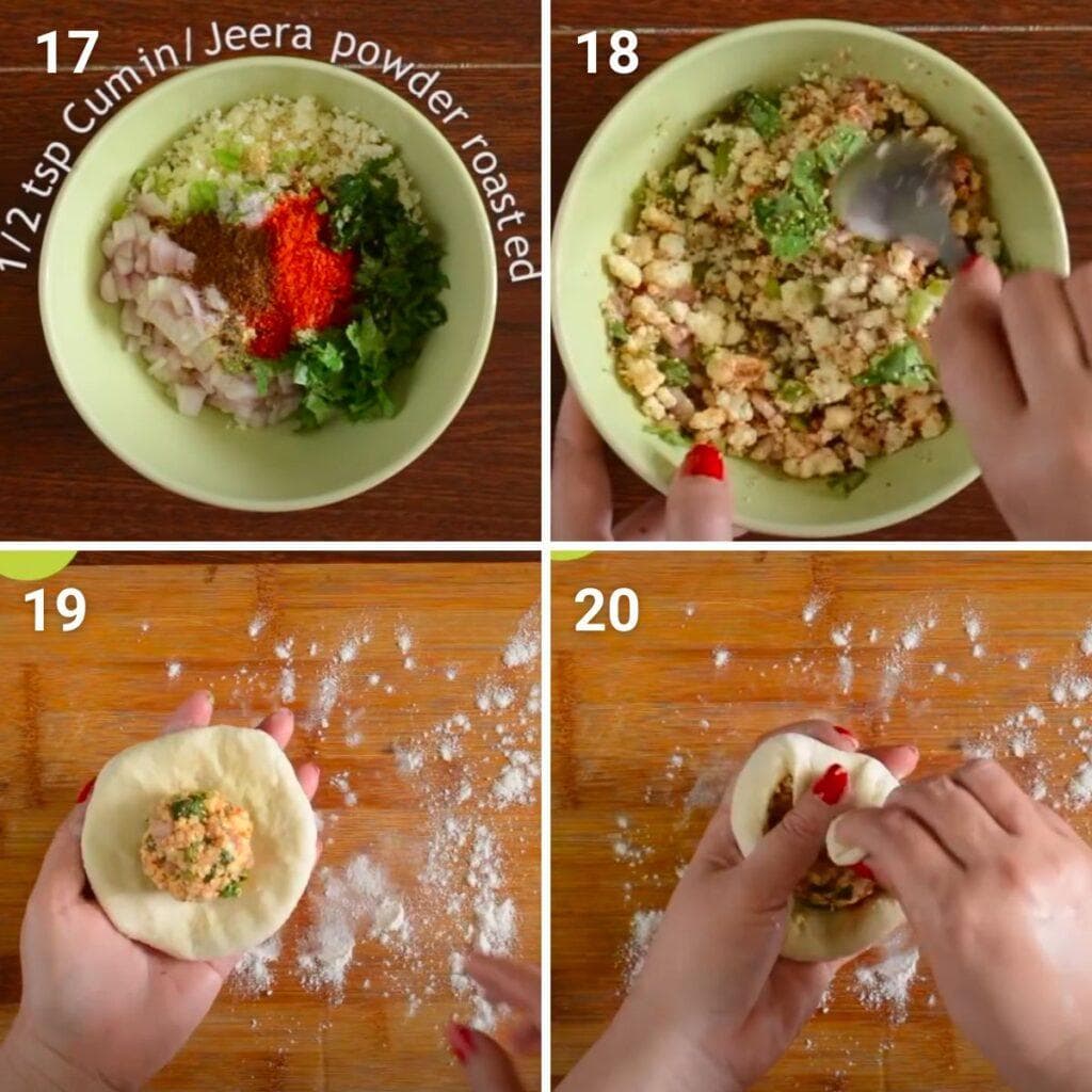 making paneer filling and stuffing it in dough
