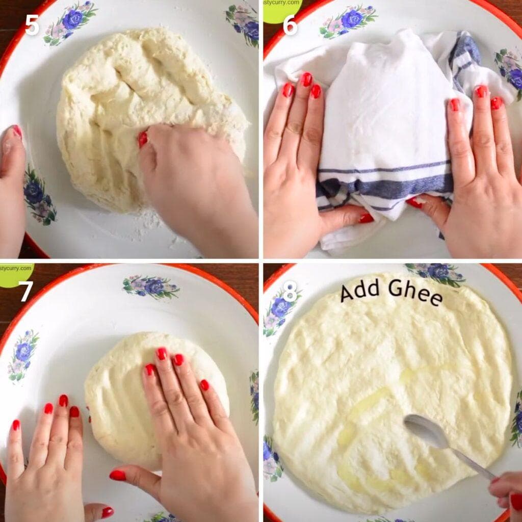 Kneading and setting the dough for chur chur naan