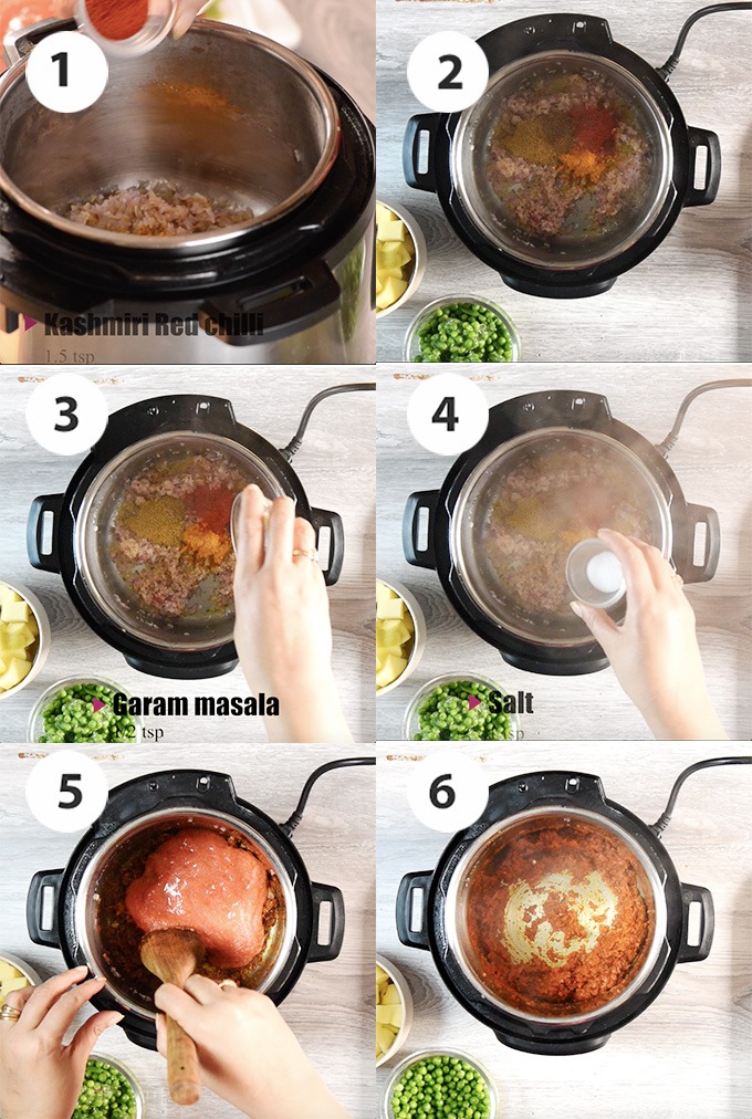 Instant pot aloo matar step by step process shots