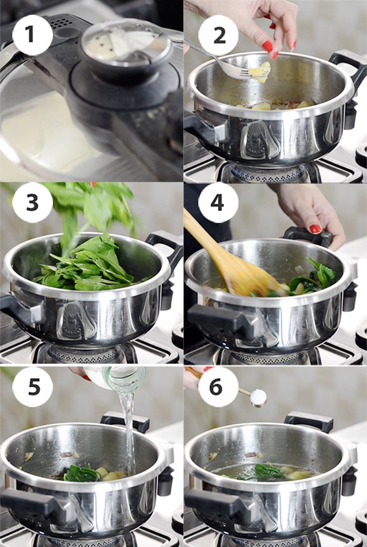 step by step process shot spinach soup