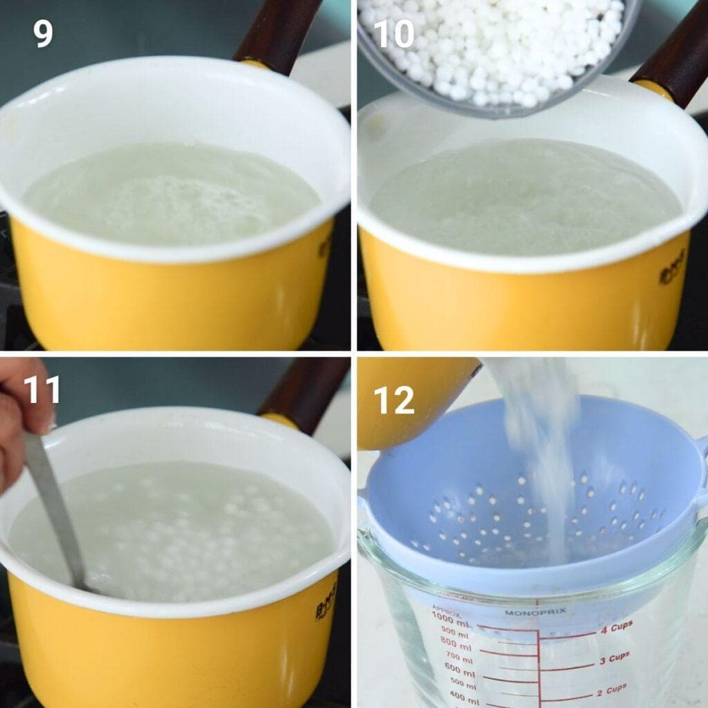 cooking tapioca pearls to add in mango tapioca pudding.