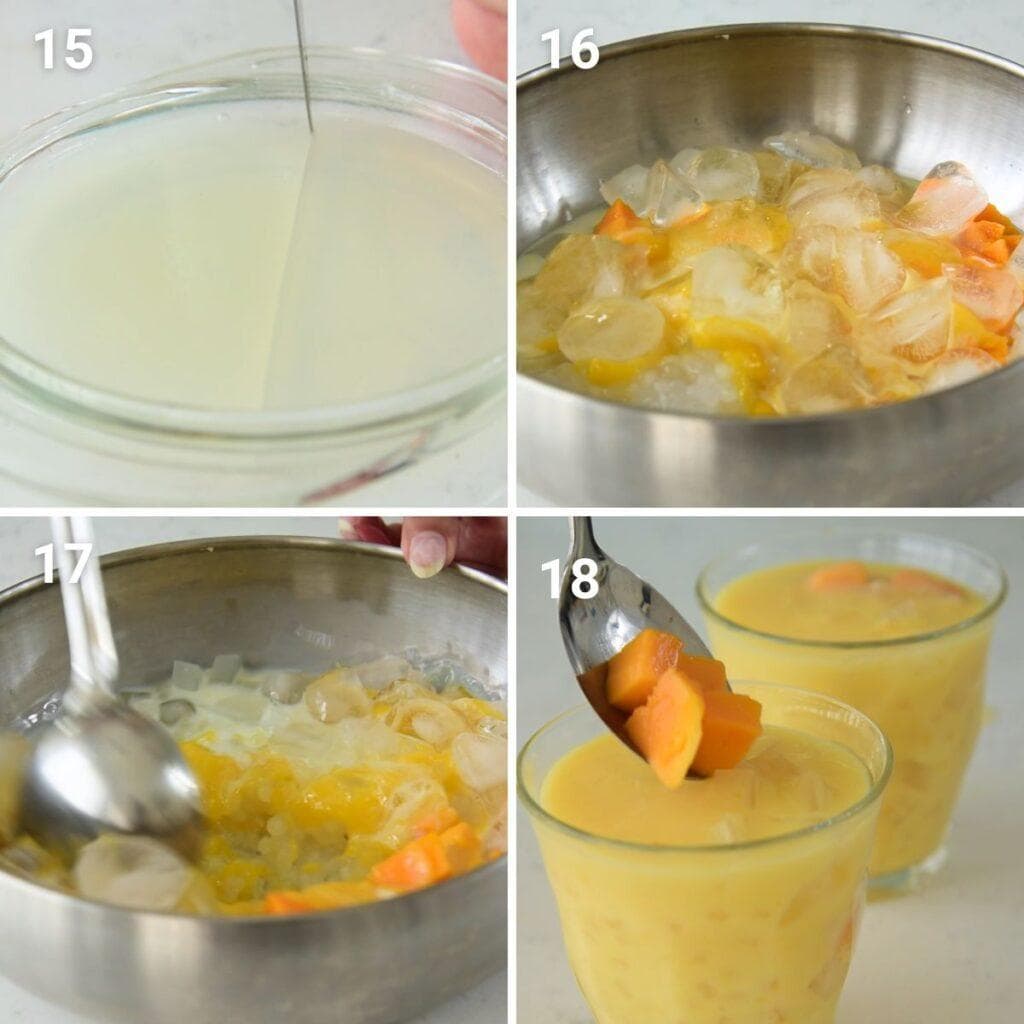 Step by step Pictures: Assembling mango sago pudding and serving it.