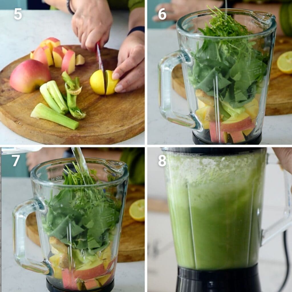 step by step pictures of making green detox smoothie for weight loss